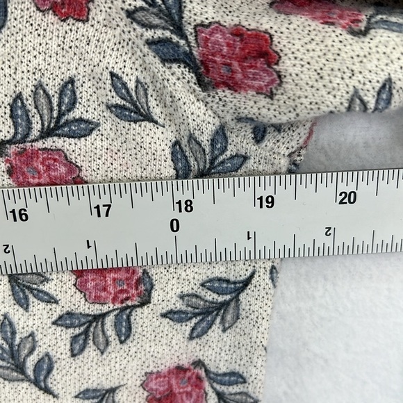 LOFT Women’s Sweater Sz L Crewneck Long Sleeve Cream/Gray/Pink Floral Lightwt - Picture 12 of 12
